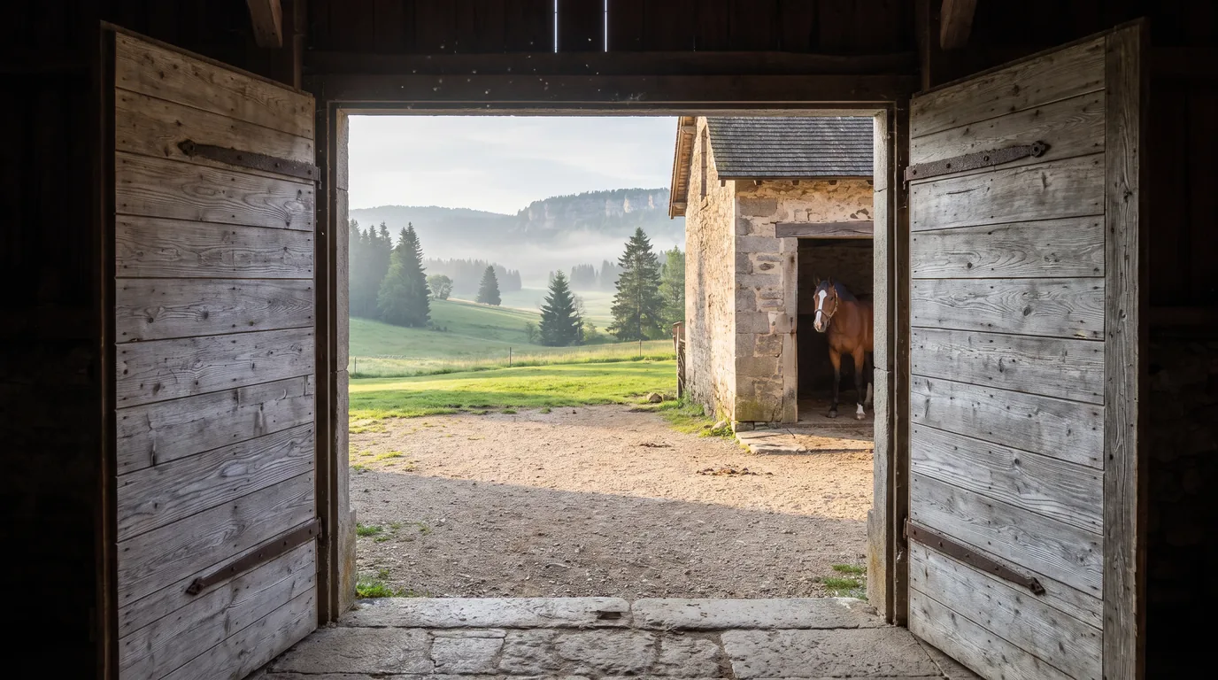 Entrée, Le Manège des Corthies, centre équestre à Groisy